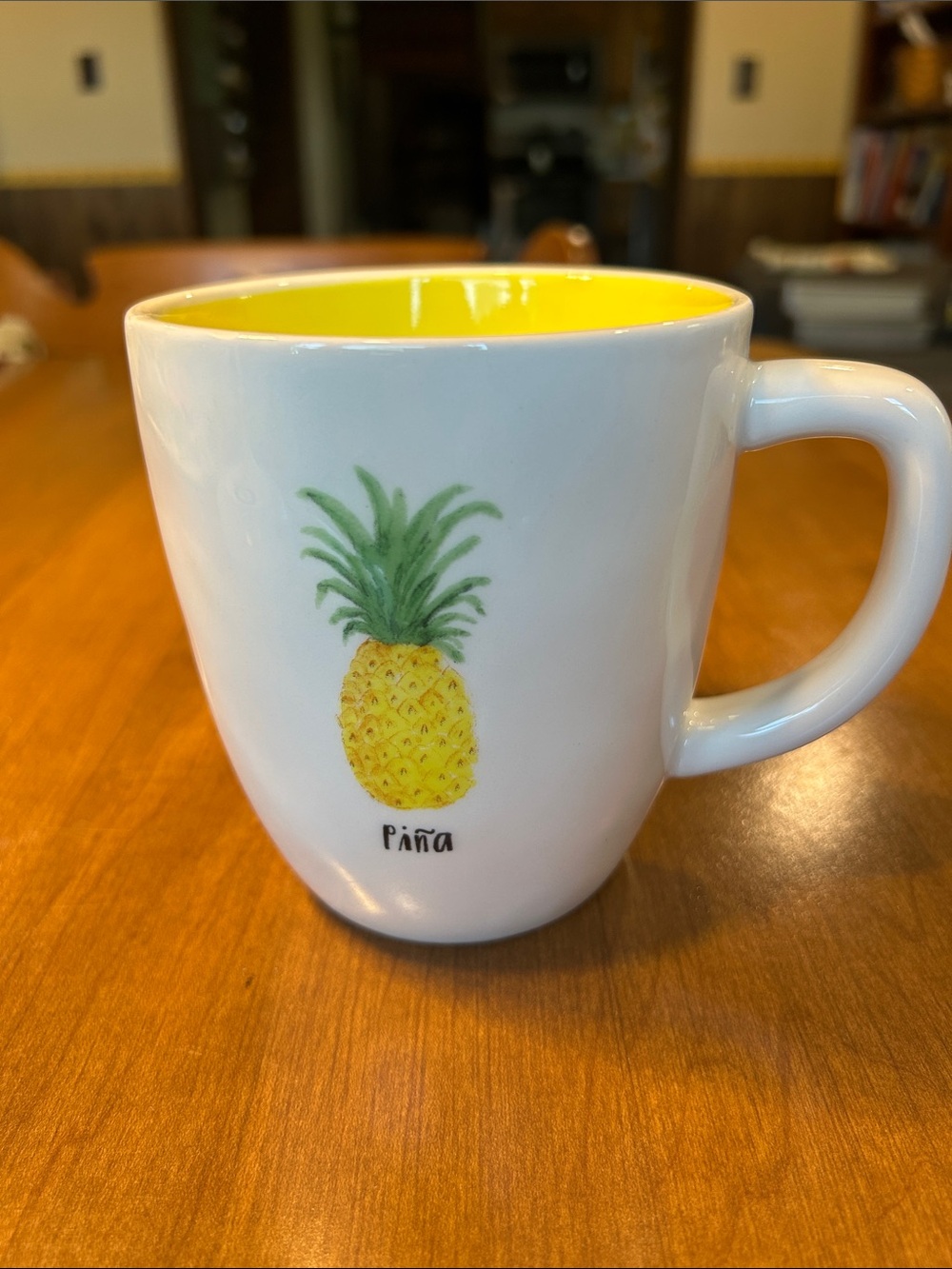 Rae Dunn White Ceramic Pineapple Mug with Yellow Interior